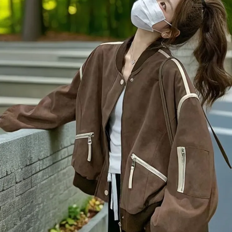 复古高级感小个子咖色棒球服女2025春秋季爆款夹克短外套休闲上衣