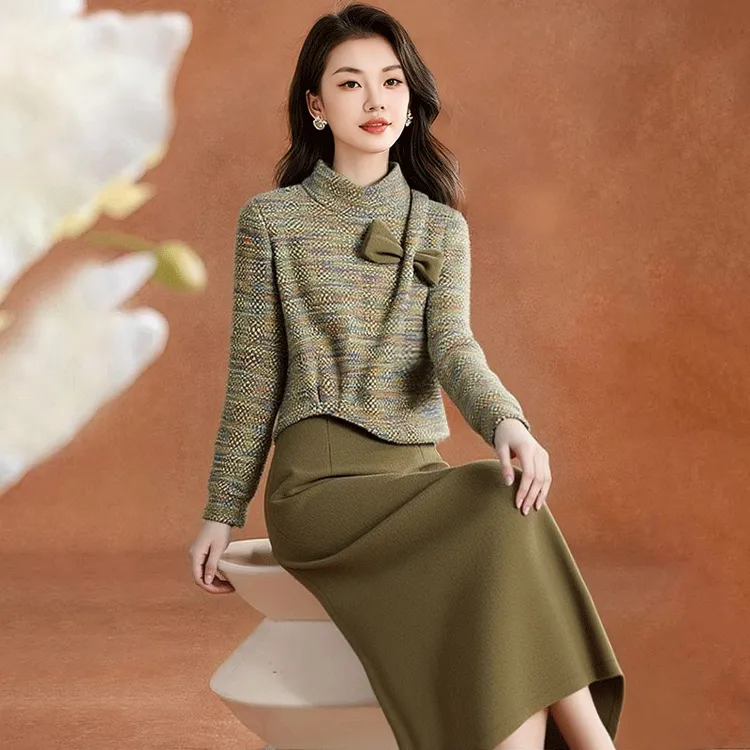 长袖连衣裙女轻奢高级感秋季十三行高端品牌40减龄穿搭小香风套装