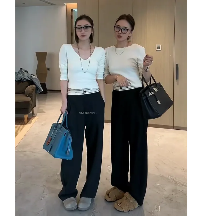 潮牌轻奢设计窄版直筒裤拖地库高腰显瘦99833