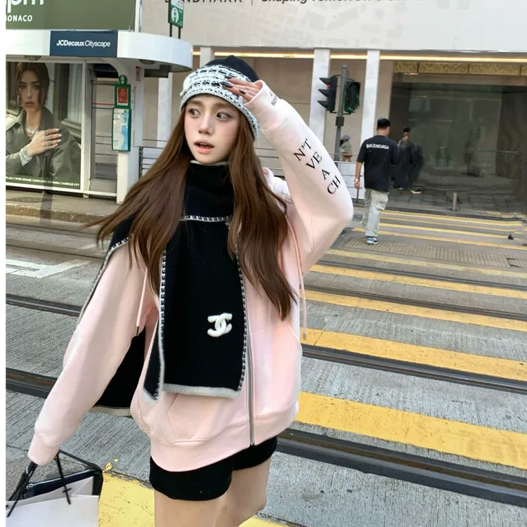 美式复古字母印花连帽卫衣女秋季2025新款街头辣妹开衫外套宽松