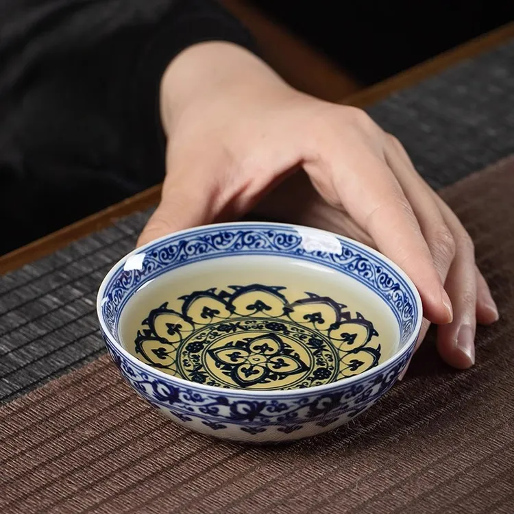 景德镇青花瓷茶杯宝相花普洱杯个人喝茶杯家用功夫品茗杯主人杯子