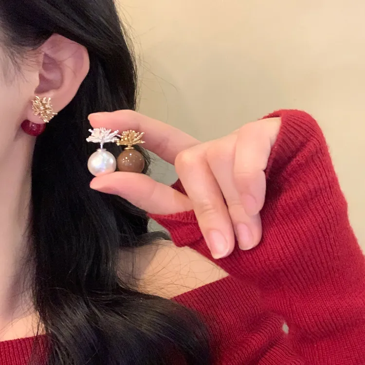 铜合金耳饰 新年珠珠烟花耳环女秋冬独特漂亮精致耳钉后挂式耳饰