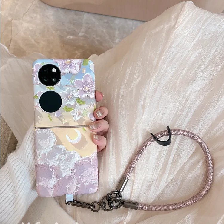 日韩ins风油画花朵适用华为pocket2手机壳p50pocket带挂绳pockets
