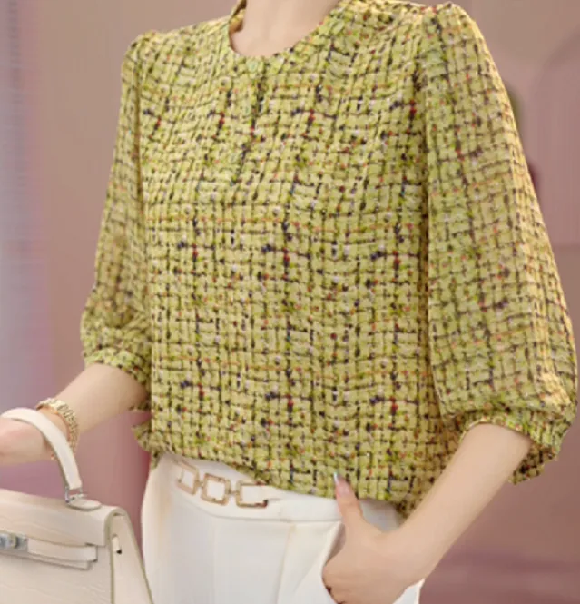 Y1325[高品质]气质优雅时尚碎花衬衫（平面花）