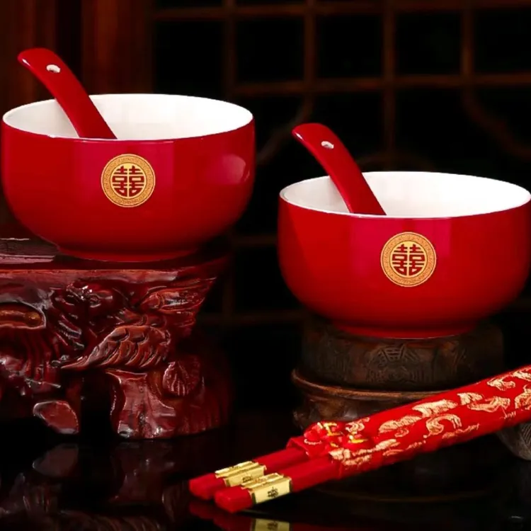 敬茶杯结婚套装一对喜碗筷杯子婚礼红色改口茶具敬酒陪嫁用品大全