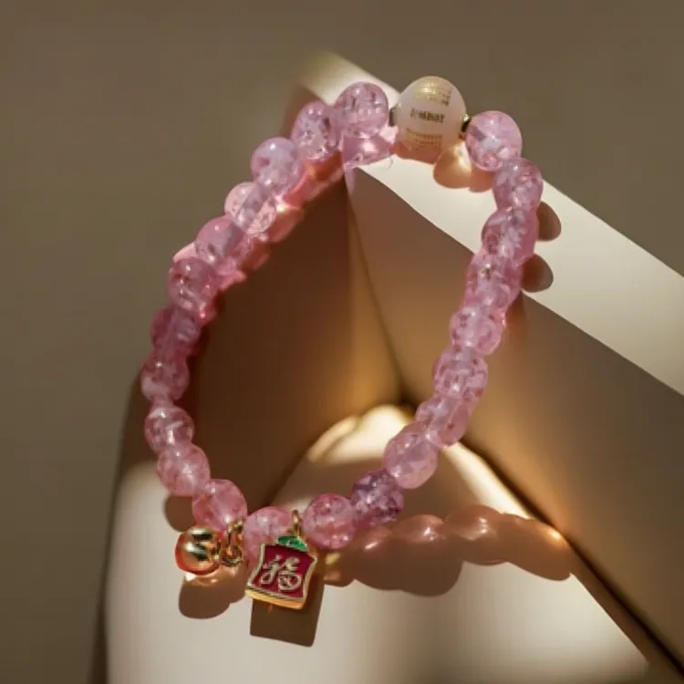 非金属珐琅手链 桃花琉璃手串纳福招过香发货时尚甜美