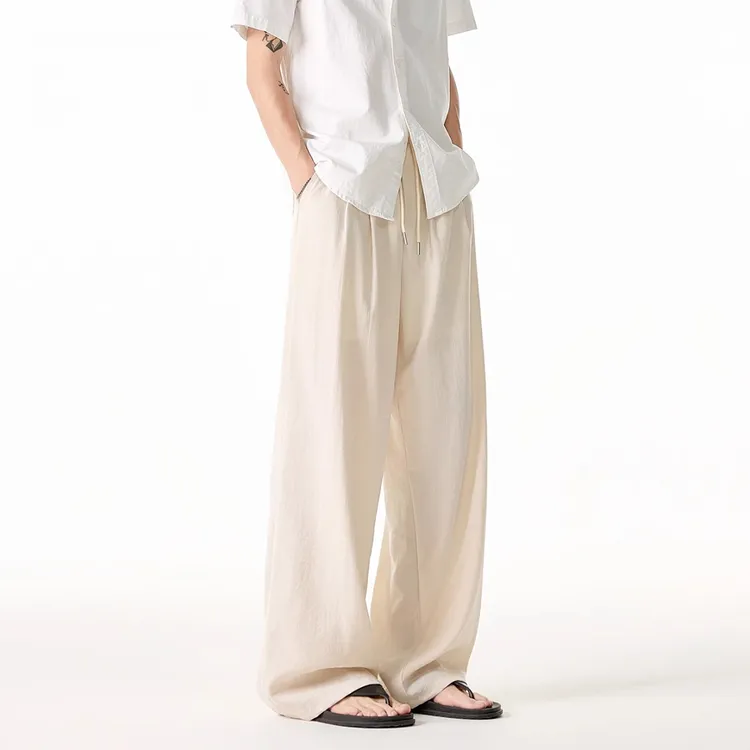 仓石一树潮牌灰色亚麻男裤慵懒休闲长裤阔腿拖地裤子轻奢痞帅男装