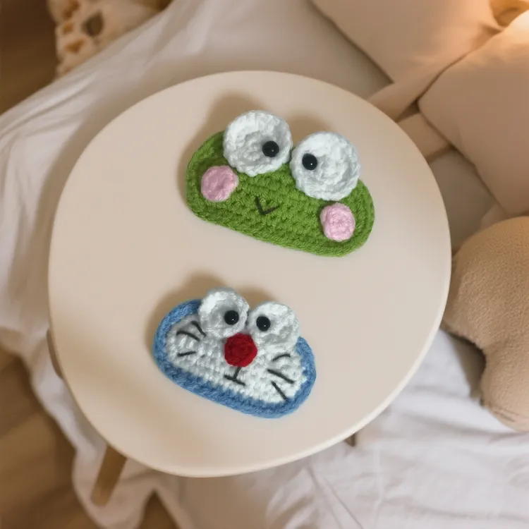 手工毛线钩织大眼立体青蛙哆啦A梦掰掰发夹发卡侧边夹头饰成品
