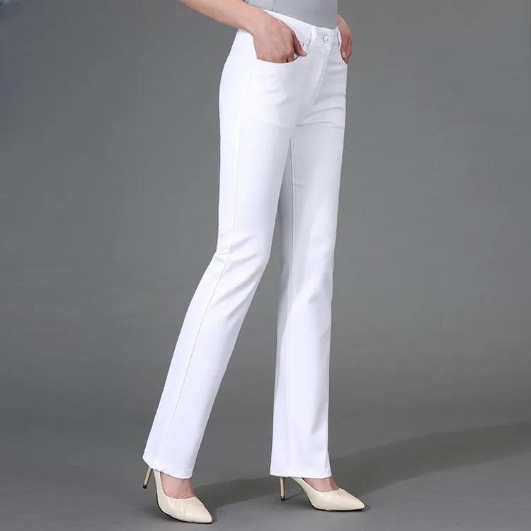 白色裤子秋冬女款加绒2025加厚高腰直筒弹力宽松休闲修身大码长裤