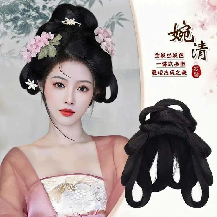古风汉服假发一体式头饰古装全发丝盘发发髻唐风垫发发包日常造型