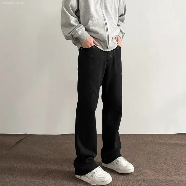 HELIPORT停机坪 拼缝解构明线卫裤男女高街美式微喇叭直筒裤