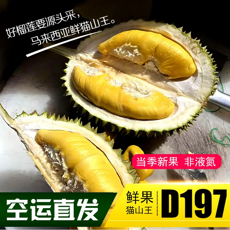 【一物一拍】马来西亚D197猫山王榴莲鲜果新鲜树熟空运整果带壳顺丰