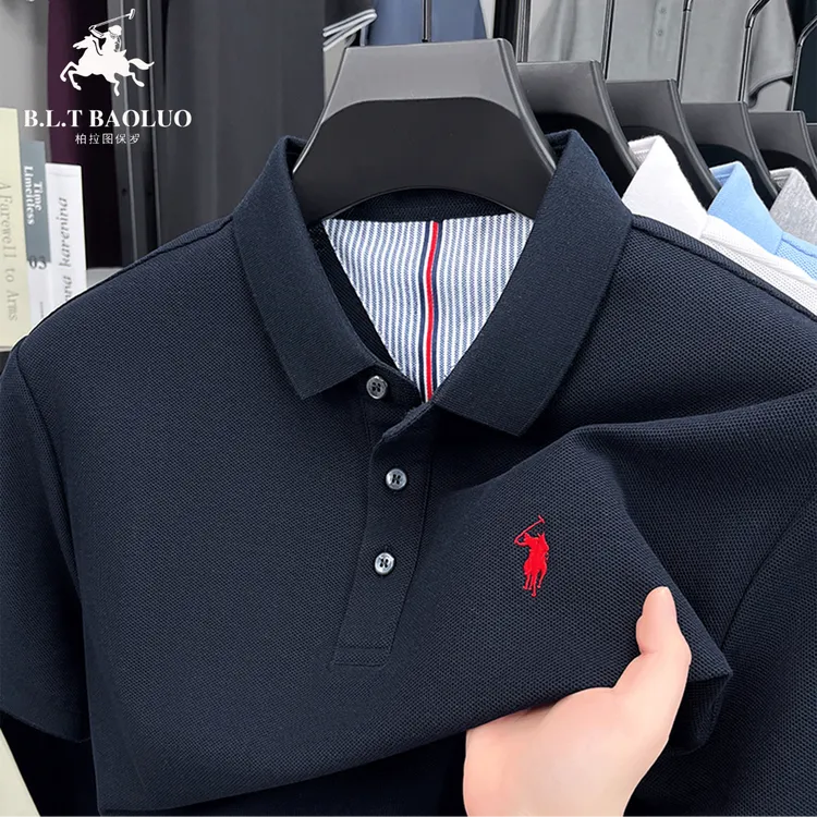 保罗夏季纯棉短袖Polo衫中年男士商务休闲纯色刺绣半袖大码t桖衫