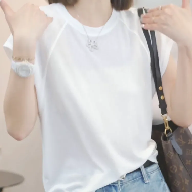 短袖重工T恤简约通勤透气刺绣印花常规款百搭运动女士