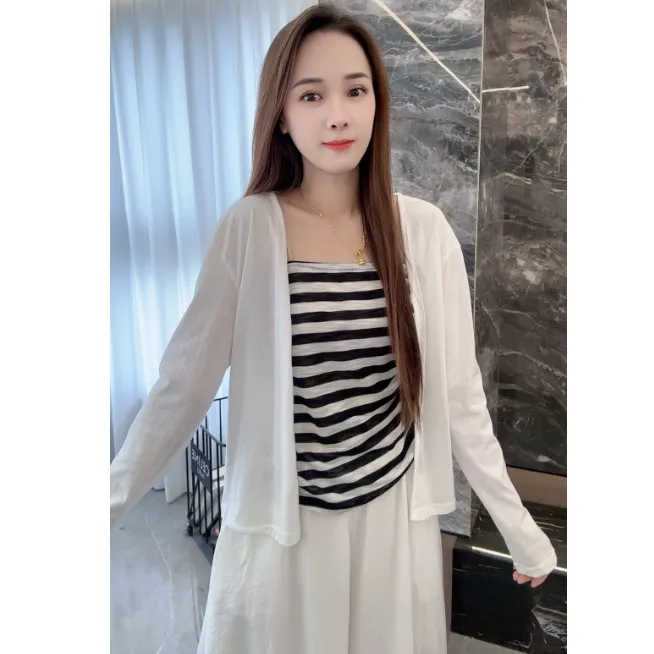 【米大方•自制】韩系长袖衬衫外套+条纹吊带.01980-LL
