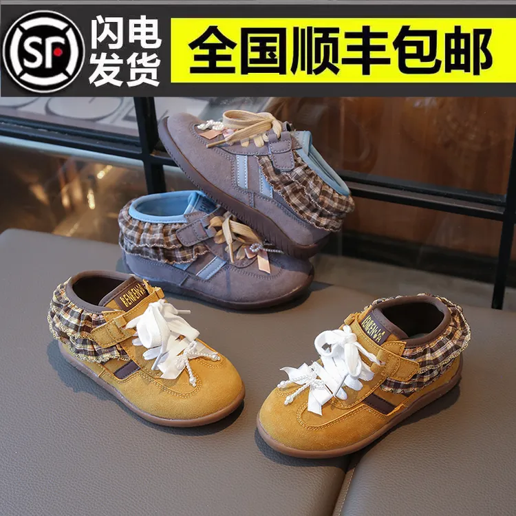 女童爆款运动鞋2025秋季新款儿童时尚蝴蝶结休闲德训鞋女孩阿甘鞋