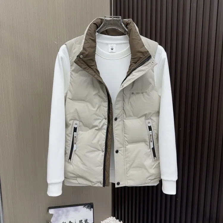 双十一秋冬新款男装时尚拼色设计感免洗立领羽绒马甲外套男士马甲