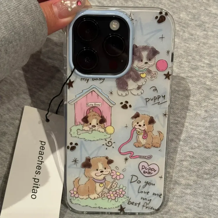 七壳子鲜花玩耍小狗适用苹果华为vivo小米oppo女款iphone15/16/14