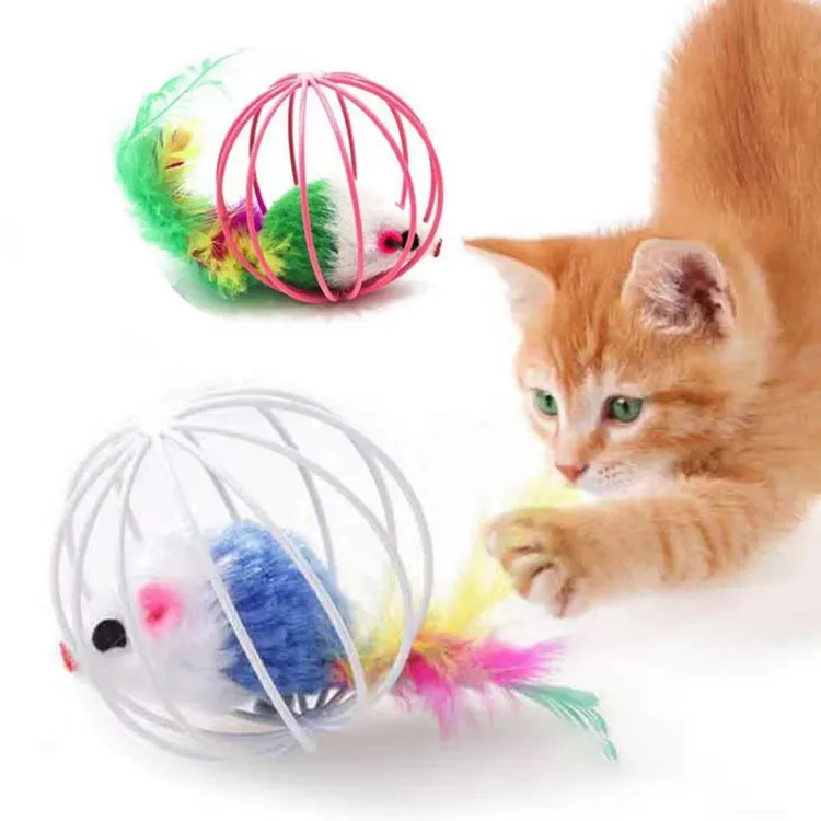 家用新款猫咪自嗨玩具笼中鼠铁丝笼迷你球形老鼠逗猫玩具