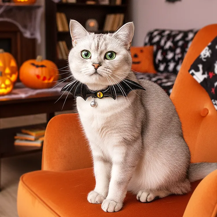 万圣节风格黑色红色独眼恶魔蝙蝠翅膀宠物项圈猫颈部项圈猫咪围脖