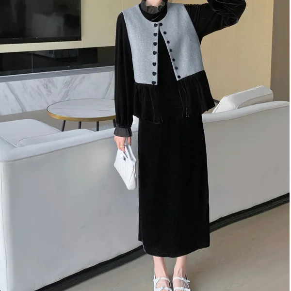 休闲穿搭金丝绒套装女2025秋设计感时尚上衣半身裙马甲三件套减龄