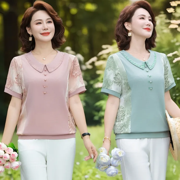 薄款中老年夏季t恤妈妈洋气妈妈装夏季夏装衣服新款高档气质宽松
