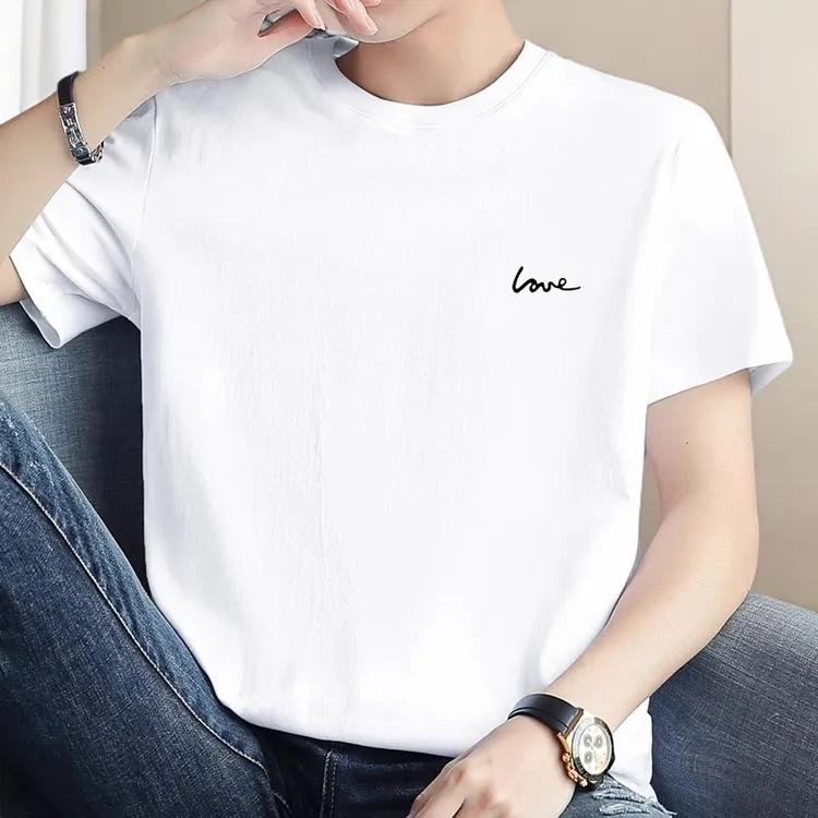 博利凯葆碟2025夏季新款薄款纯棉t恤白色短袖圆领上衣男宽松半袖