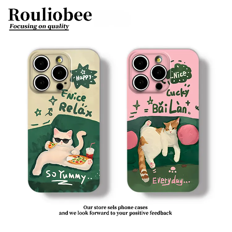 慵懒墨镜粉绿猫咪适用苹果16手机壳iPhone13华为vivo小米12oppo套