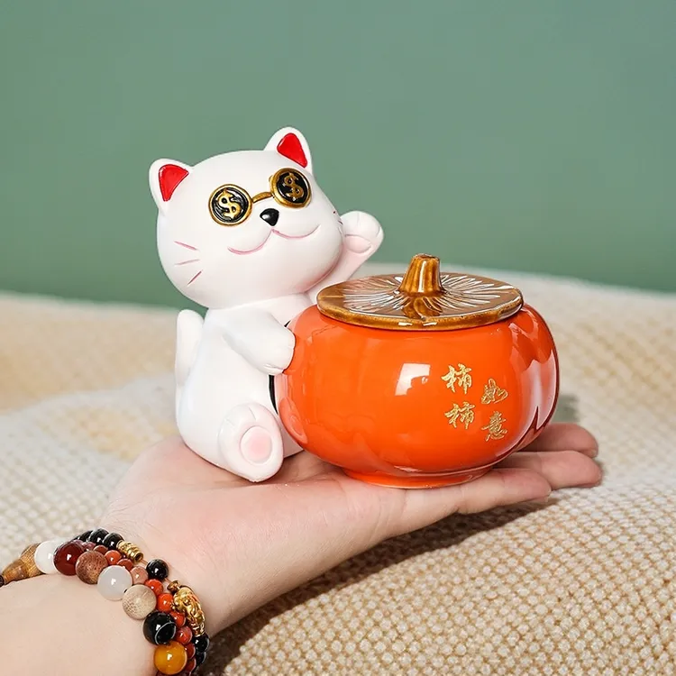 招财猫柿柿如意创意烟灰缸家用办公室卡通大号防烟味飞灰防摔设计