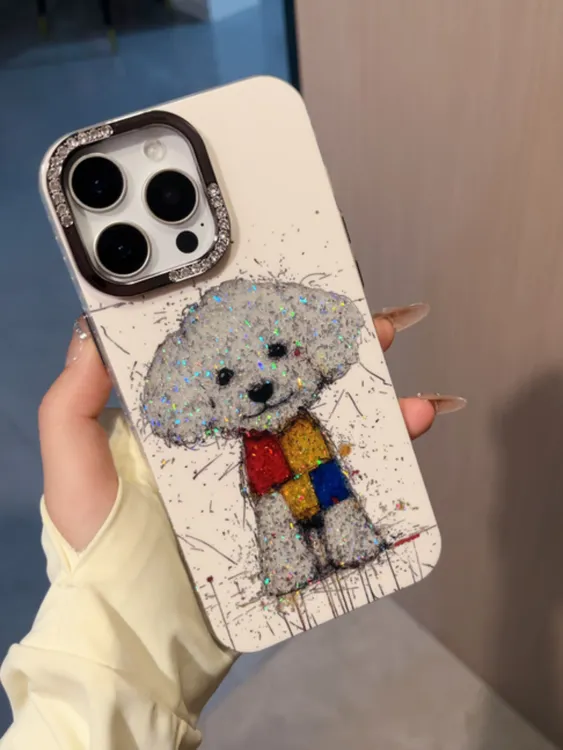 高级感创意点钻闪粉小狗兔子适用iPhone16promax苹果15手机壳14女