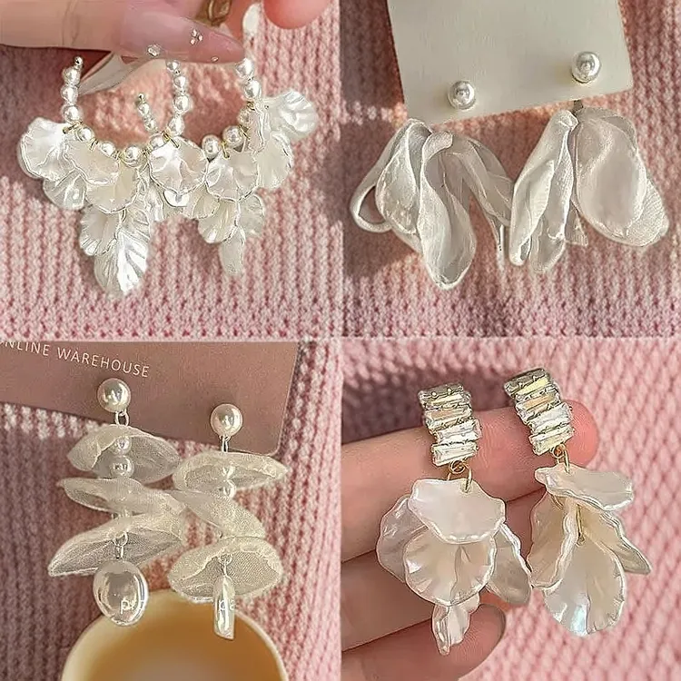 合金耳饰 法式复古度假风耳钉耳饰女花瓣长款流苏显脸小轻奢超仙