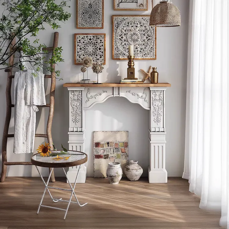 法式实木复古壁炉装饰柜欧美式玄关置物架民宿婚礼小户型客厅家用