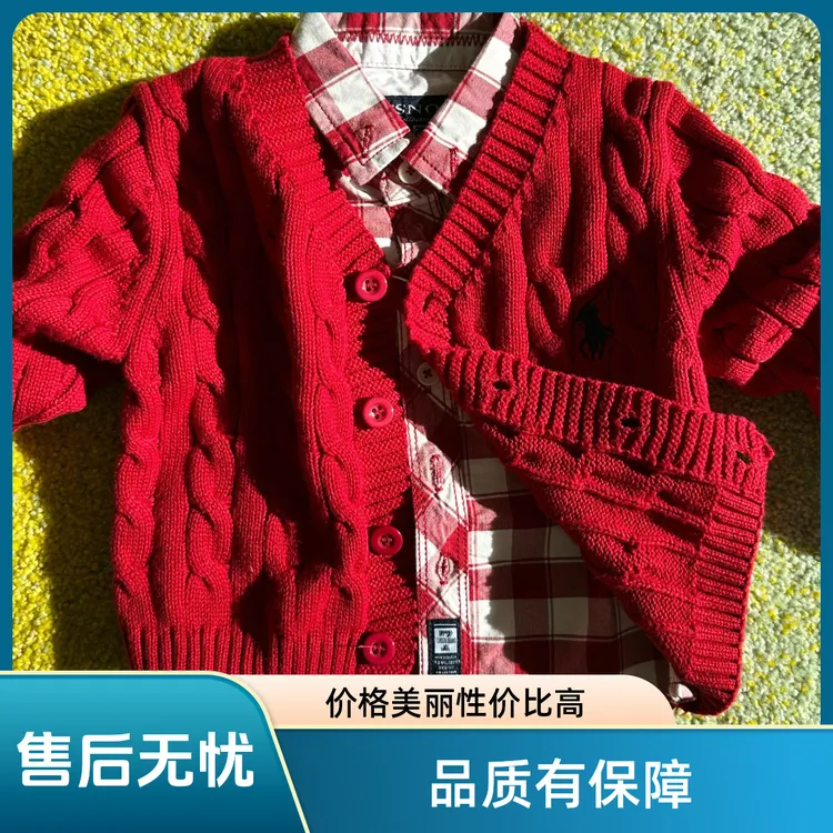 秋冬洋气毛衣针织衫春秋儿童针织开衫红色麻花设计时尚百搭上衣