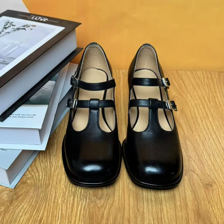 2025法式复古圆头真皮玛丽珍牛皮T字带气质小皮鞋中跟单鞋女8942