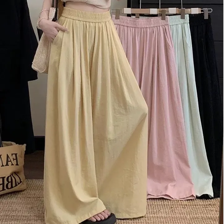 夏季薄款宽松阔腿裤2025新款慵懒风纯色百搭休闲裤子女山本长裤