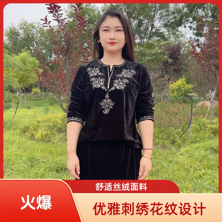 高品质丝绒刺绣花中老年女装金丝绒网红提花百搭时尚上衣
