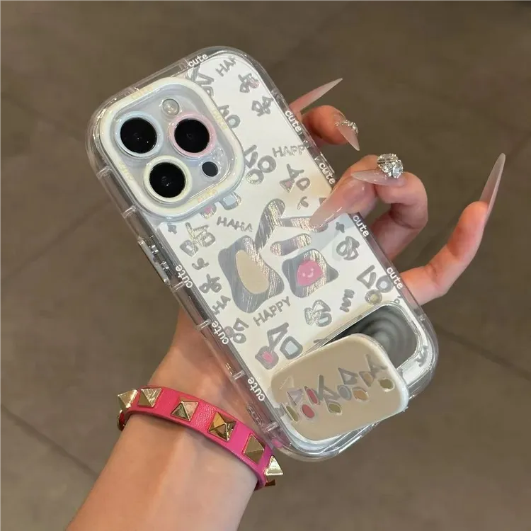 适用苹果16羽纱满屏哈哈支架壳华为/荣耀/小米/oppo/vivo软壳