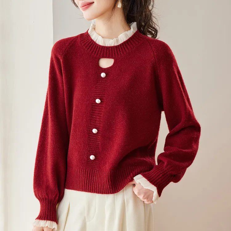 蕾丝边打底衫秋冬气质轻奢高级感女装上衣独特漂亮洋气减龄毛衣女