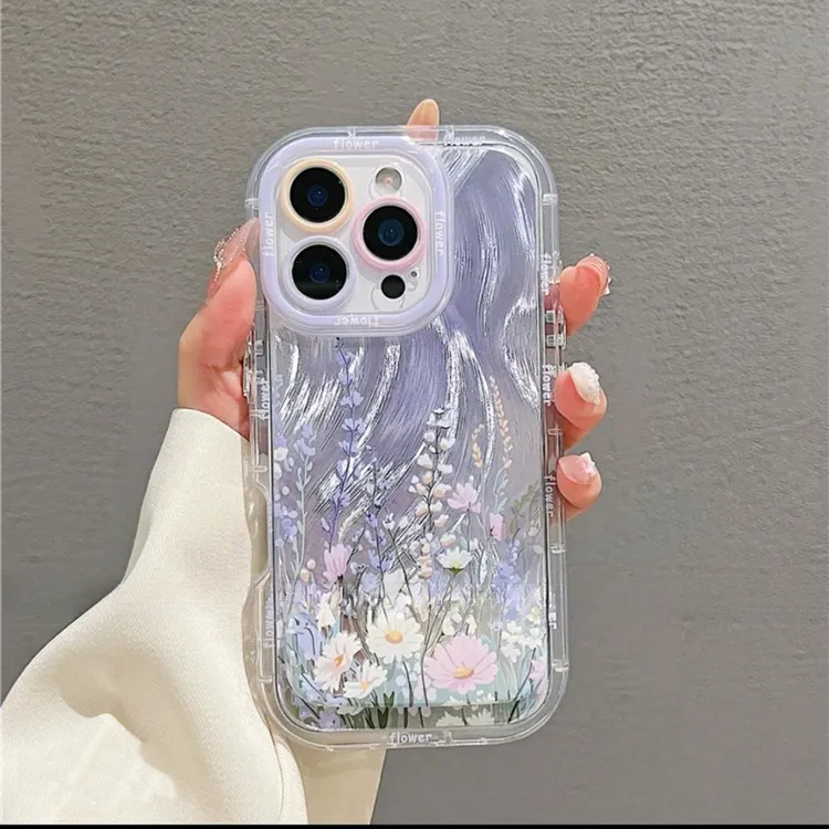 紫色花朵镜子支架适用苹果15/16promax手机壳vivo华为oppo小米14