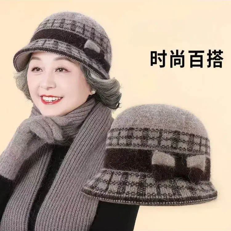 老人帽子女奶奶秋冬天针织毛线帽保暖帽中老年加绒老太太盆帽