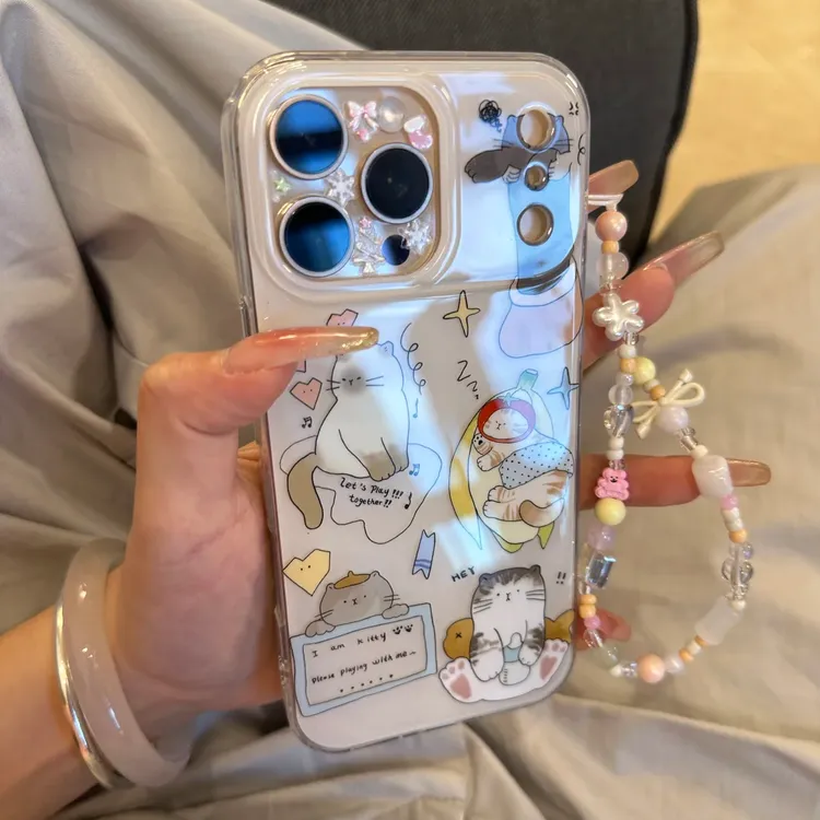 小猫咪插画适用苹果17promax手机壳iPhone15华为OPPO小米VIVO女壳