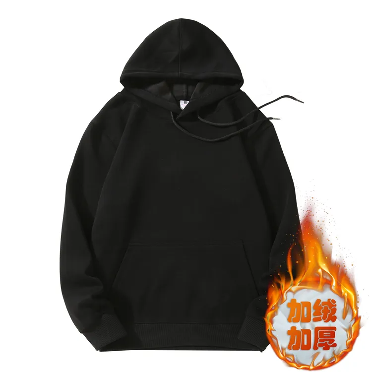 美式复古加绒加厚连帽显瘦卫衣男女秋冬季宽松设计免起球大码外套