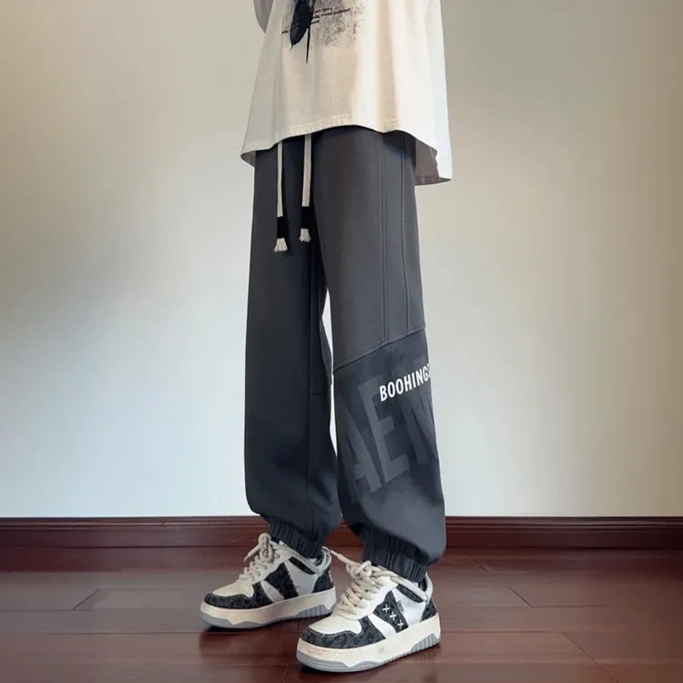 扎染字母束脚卫裤男秋季潮牌宽松青少年休闲裤潮牌美式重磅运动裤