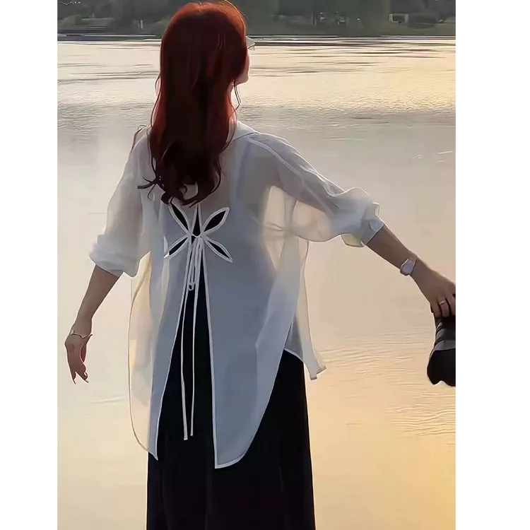 气质polo领雪纺衬衫女2025夏季新款设计感中国风开衫防晒衫上衣女