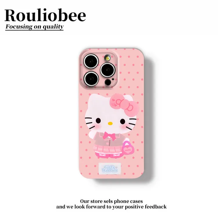 粉波点制服Kitty适用苹果17/16手机壳iPhone15华为vivo小米oppo套