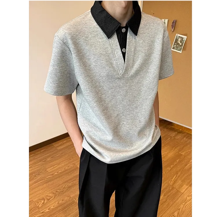 夏季美式男士POLO衫假两件短袖夏季美式休闲翻领t恤痞帅重磅半袖