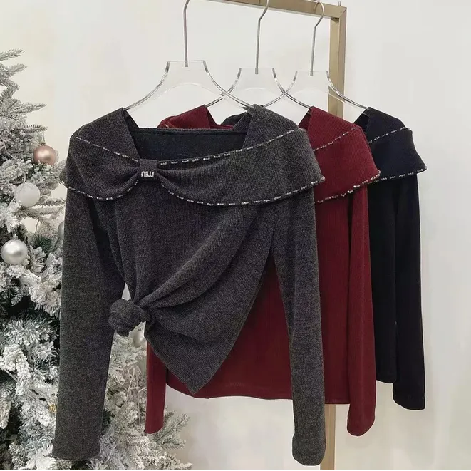 【113-1】2025春季新品手工钉珠宽松显瘦上衣