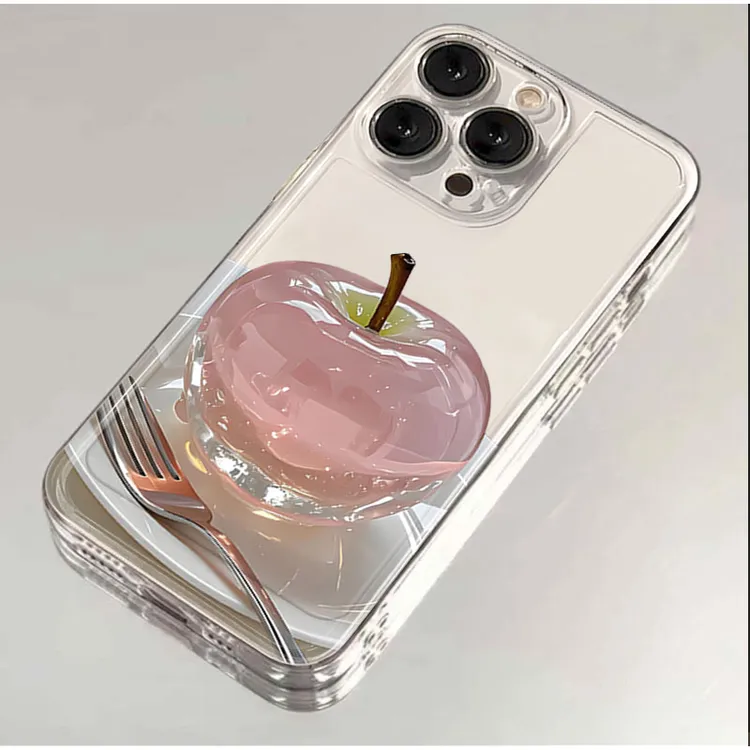 水晶苹果适用苹果15/16promax手机壳华为小米14vivoOPPO透明全包