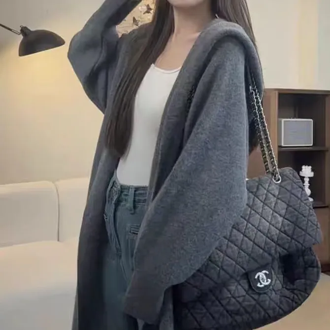 女长款慵懒风针织衫连帽宽松型针织衫时尚百搭显瘦针织衫新款秋冬