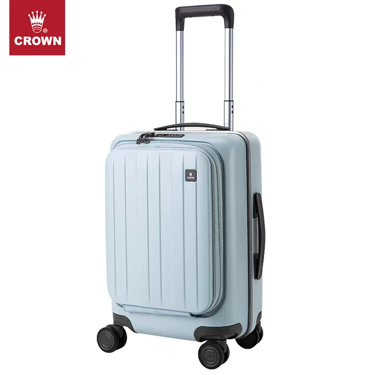 皇冠CROWN前开盖登机箱20轻便旅行箱拉链拉杆箱大容量密码箱商务